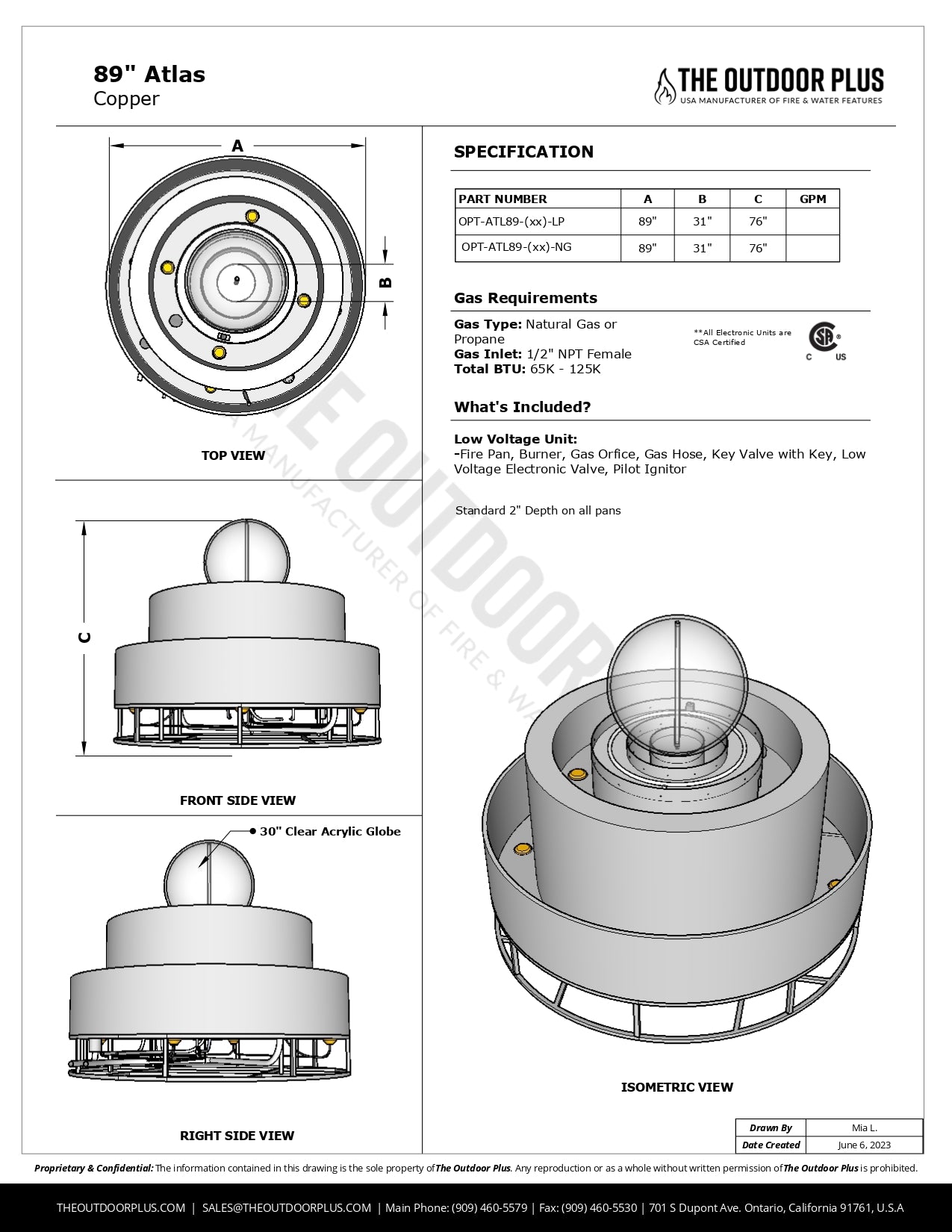 89" Atlas Fire & Water Fountain - Self Contained Units by The Outdoor Plus | American Fire Features