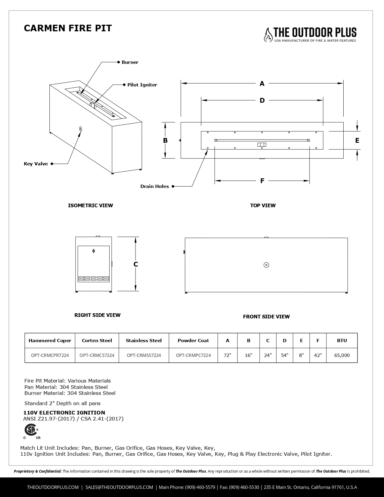 Carmen Metal Fire Pit by The Outdoor Plus - Free Cover Included | American Fire Features