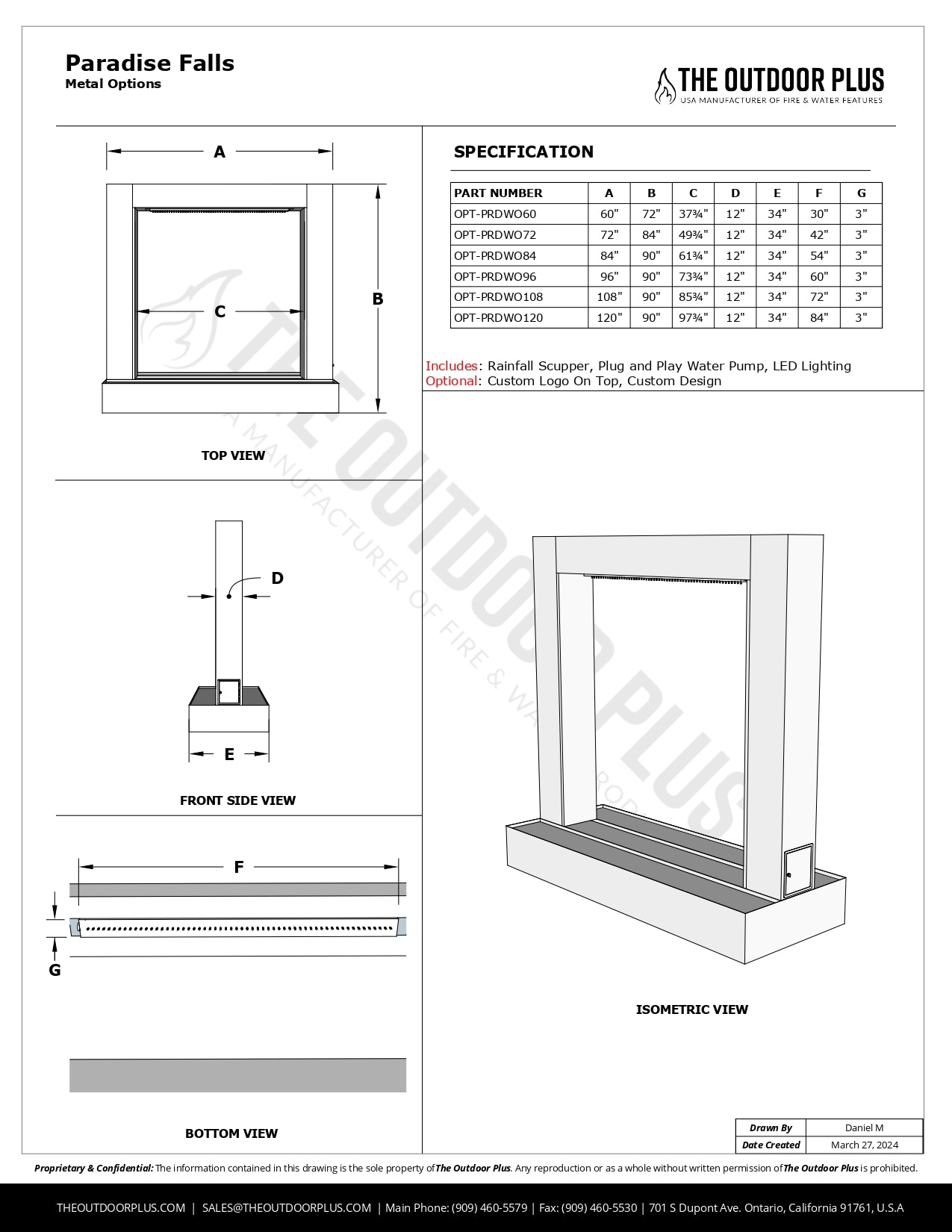 Paradise Fall - Metal Powder Coat - With Copper Rainfall Scupper by The Outdoor Plus | American Fire Features