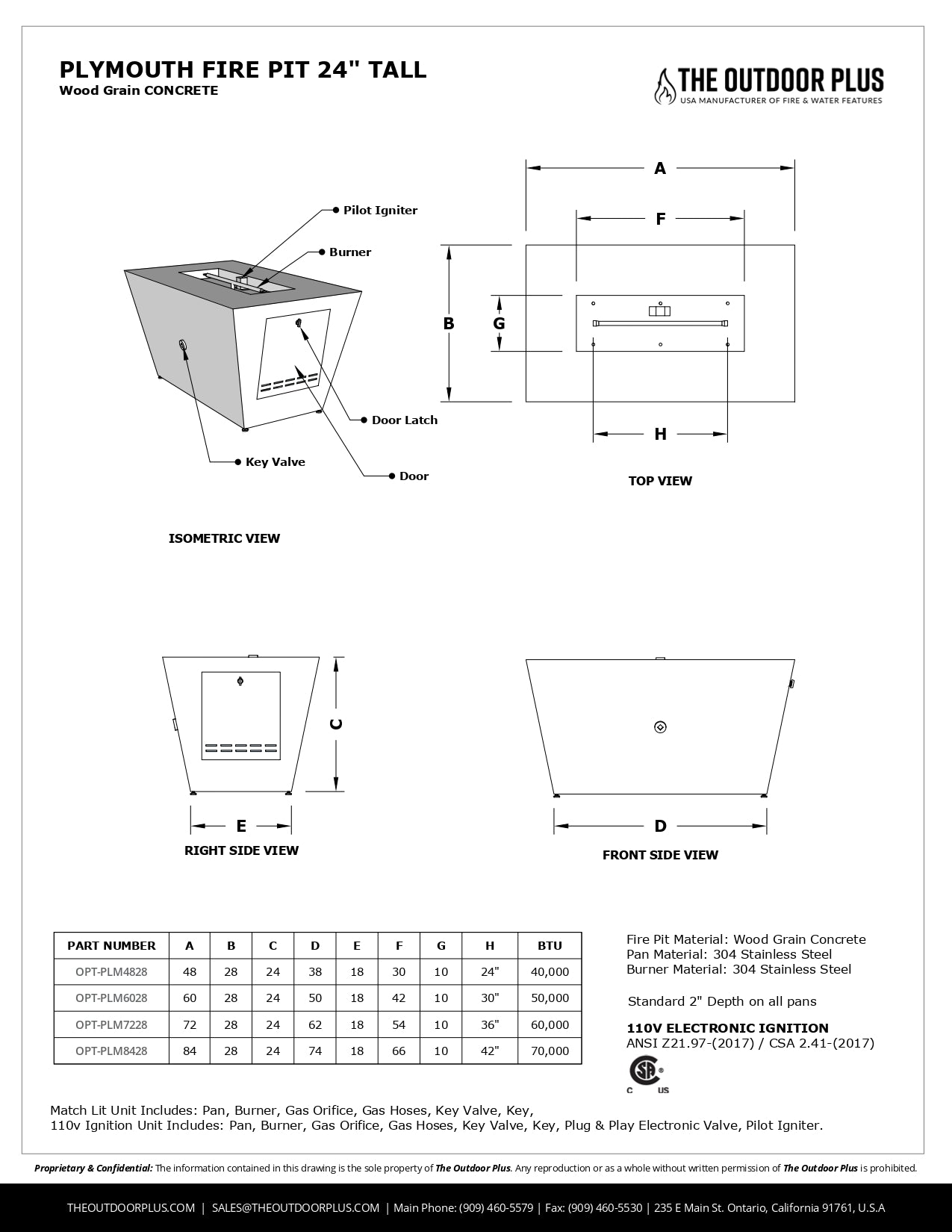 Square fire pit kit | Plymouth Rectangular Wood Grain Concrete Fire Pit | American Fire Features