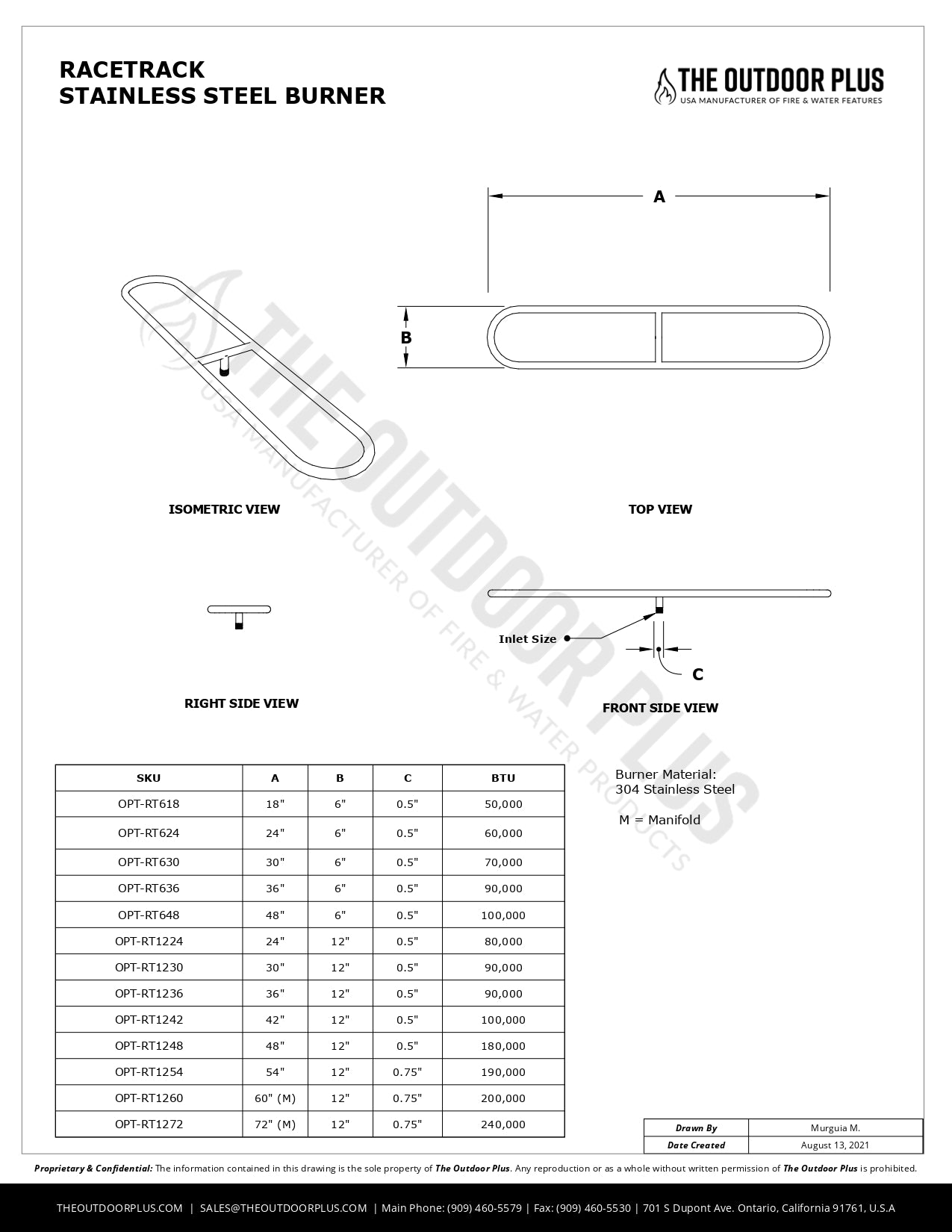 Racetrack Stainless Steel Burner | American Fire Features