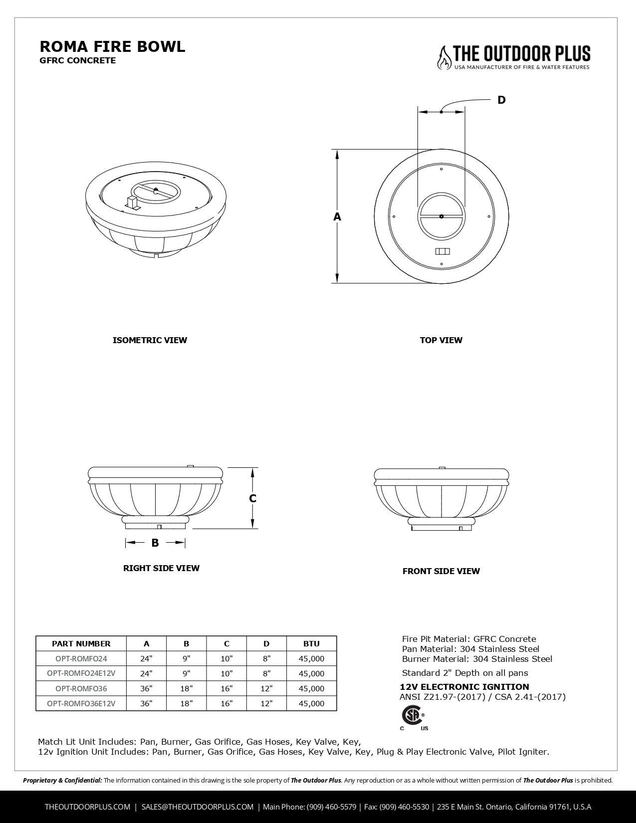 Roma Concrete Fire Bowl by The Outdoor Plus | American Fire Features