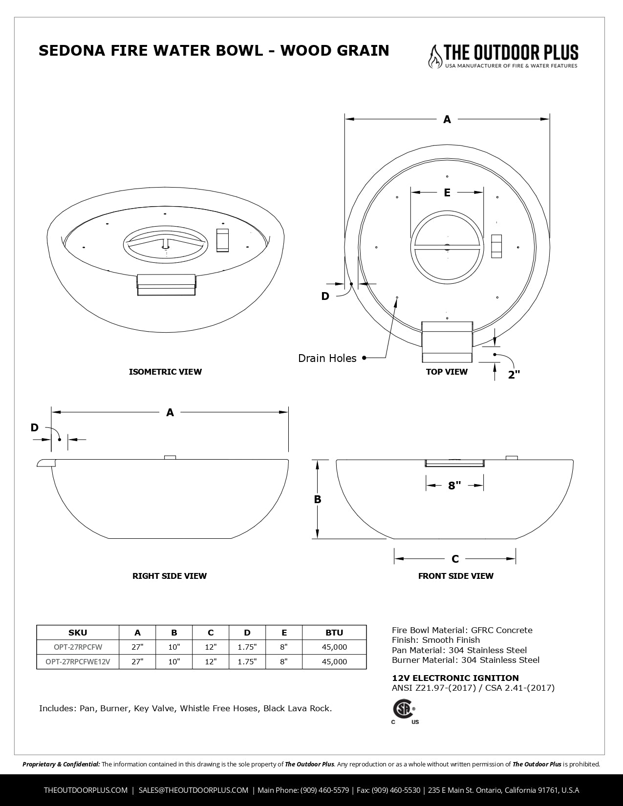 Sedona Wood Grain Concrete Fire & Water Bowl