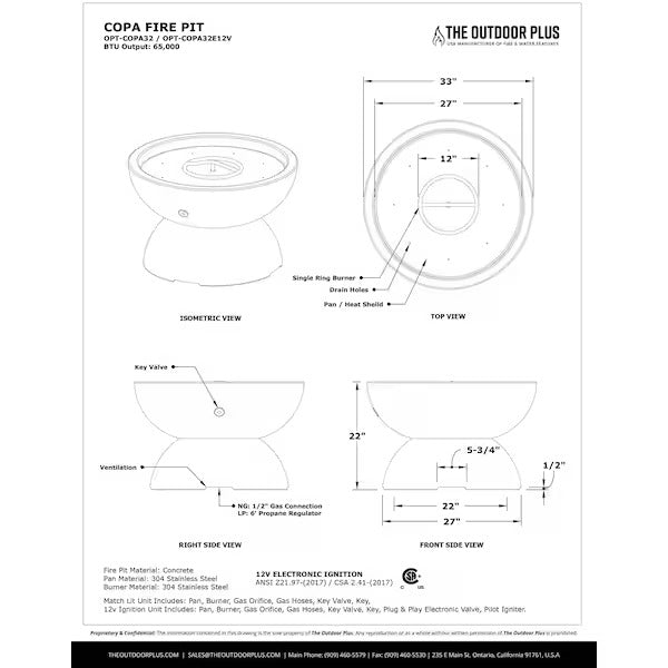 Copa Fire Pillar by The Outdoor Plus - Free Cover Included | American Fire Features