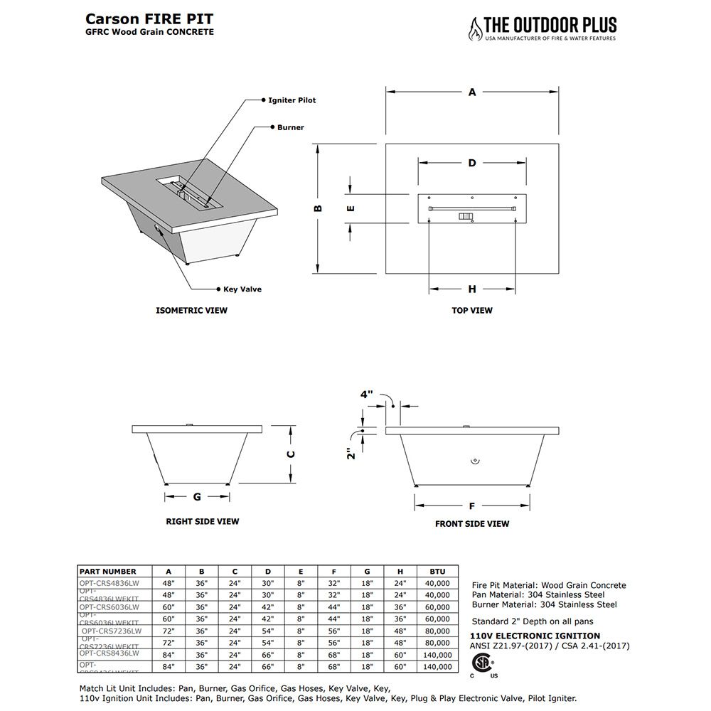 Carson Wood Grain Concrete Fire Pit