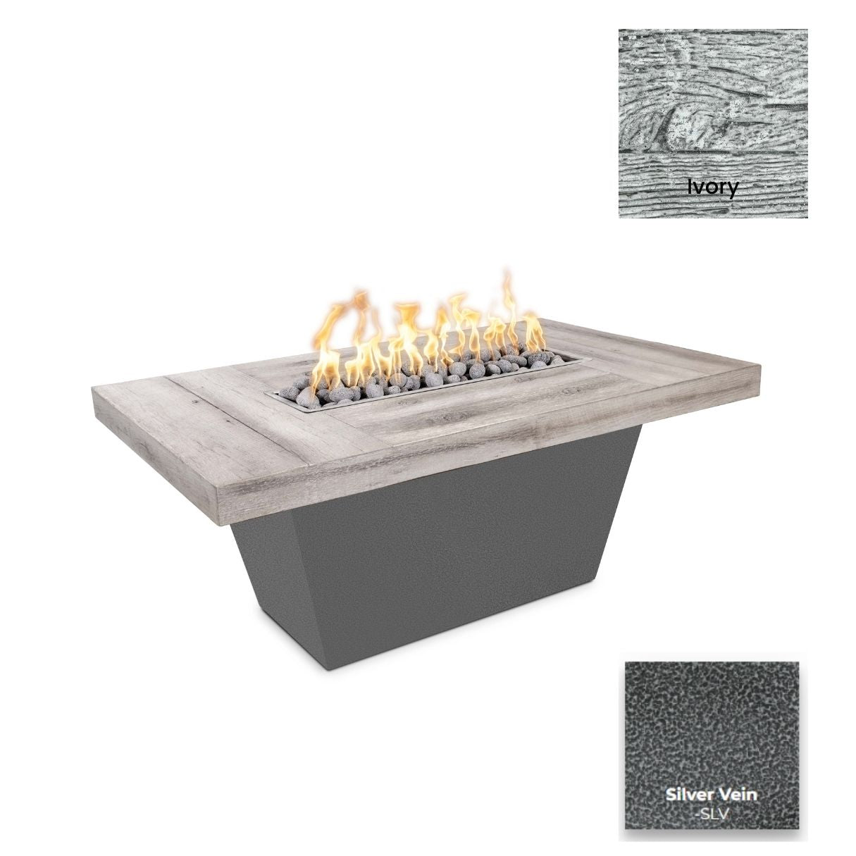 Tacoma Wood Grain Concrete and Steel Fire Table by The Outdoor Plus - Free Cover Included