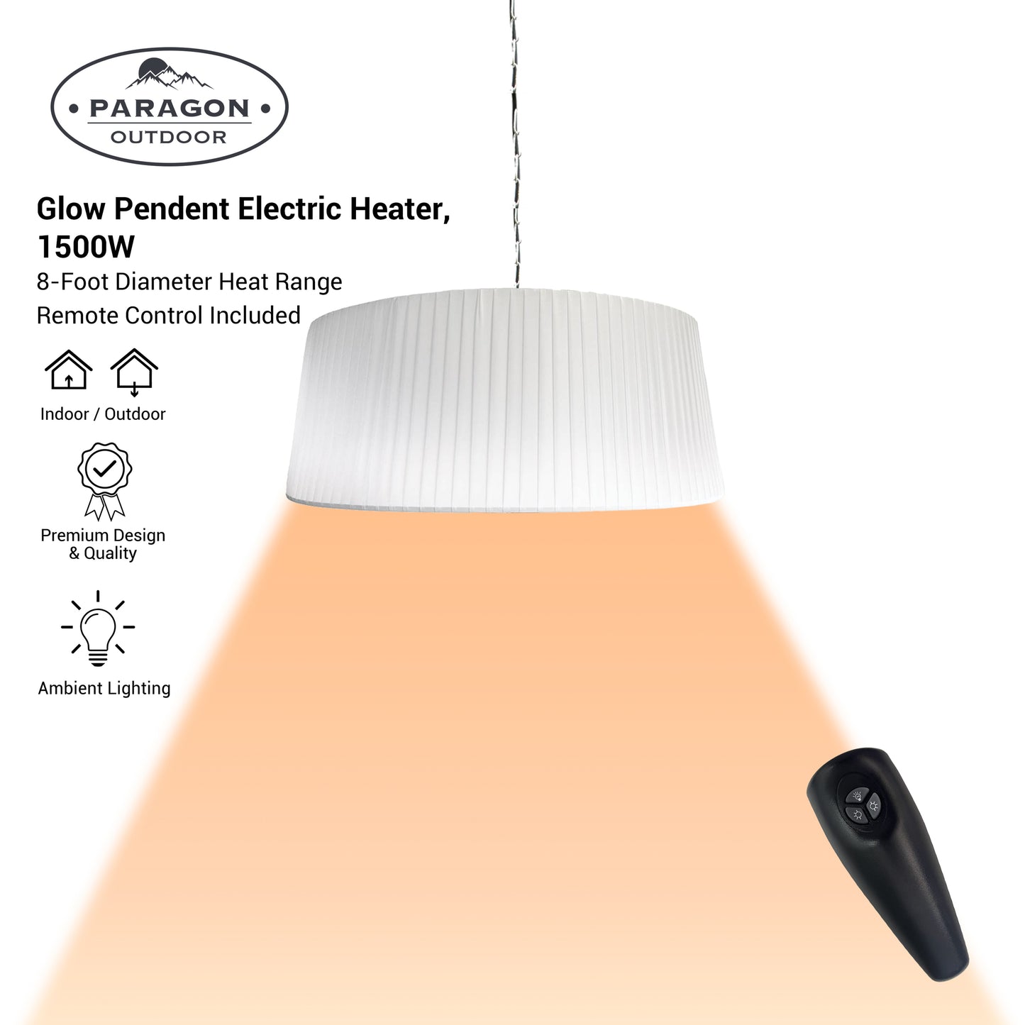 SOL GLOW White Pendant Electric Heater, 36”, 1500W