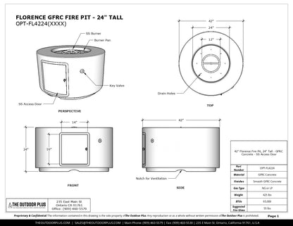 Florence Concrete 42" Fire Table / 24" Tall by The Outdoor Plus - Free Cover Included