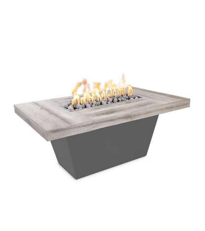 The Outdoor Plus Tacoma Wood Grain Concrete and Steel Fire Table + Free Cover