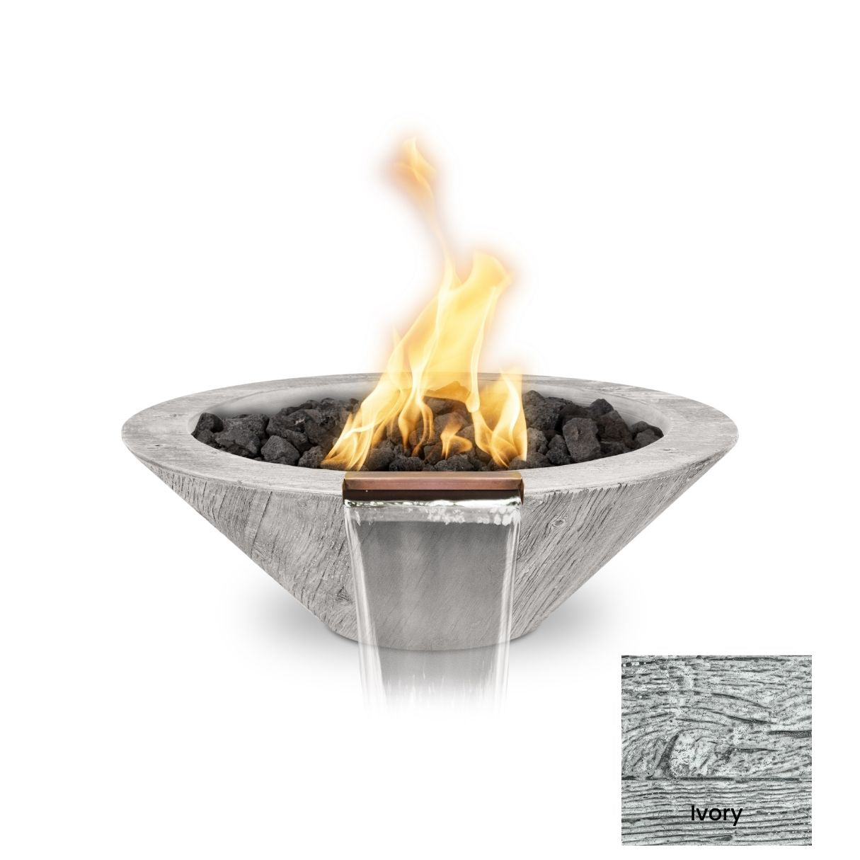 Cazo Wood Grain Concrete Fire & Water Bowl by The Outdoor Plus - Free Cover Included