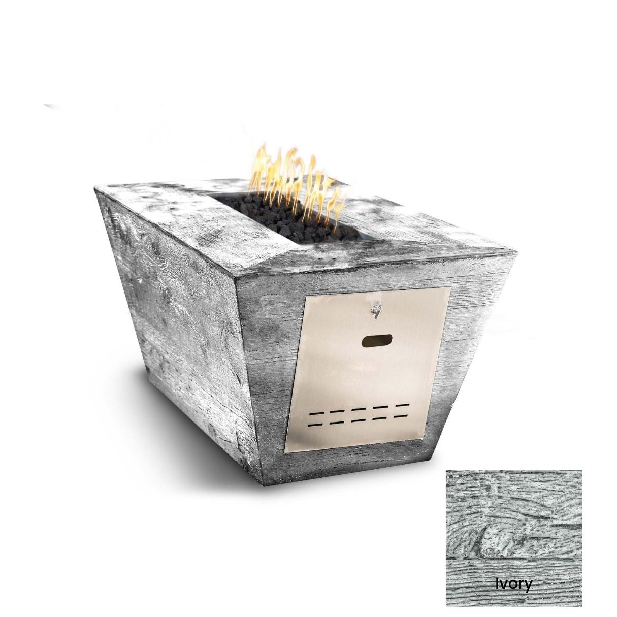 Plymouth Rectangular Wood Grain Concrete Fire Pit by The Outdoor Plus - Free Cover Included