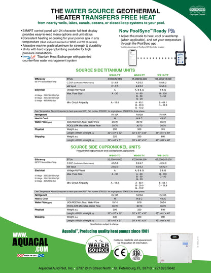 AquaCal Water Source Geothermal Pool Heat Pump WS10 Heat & Cool