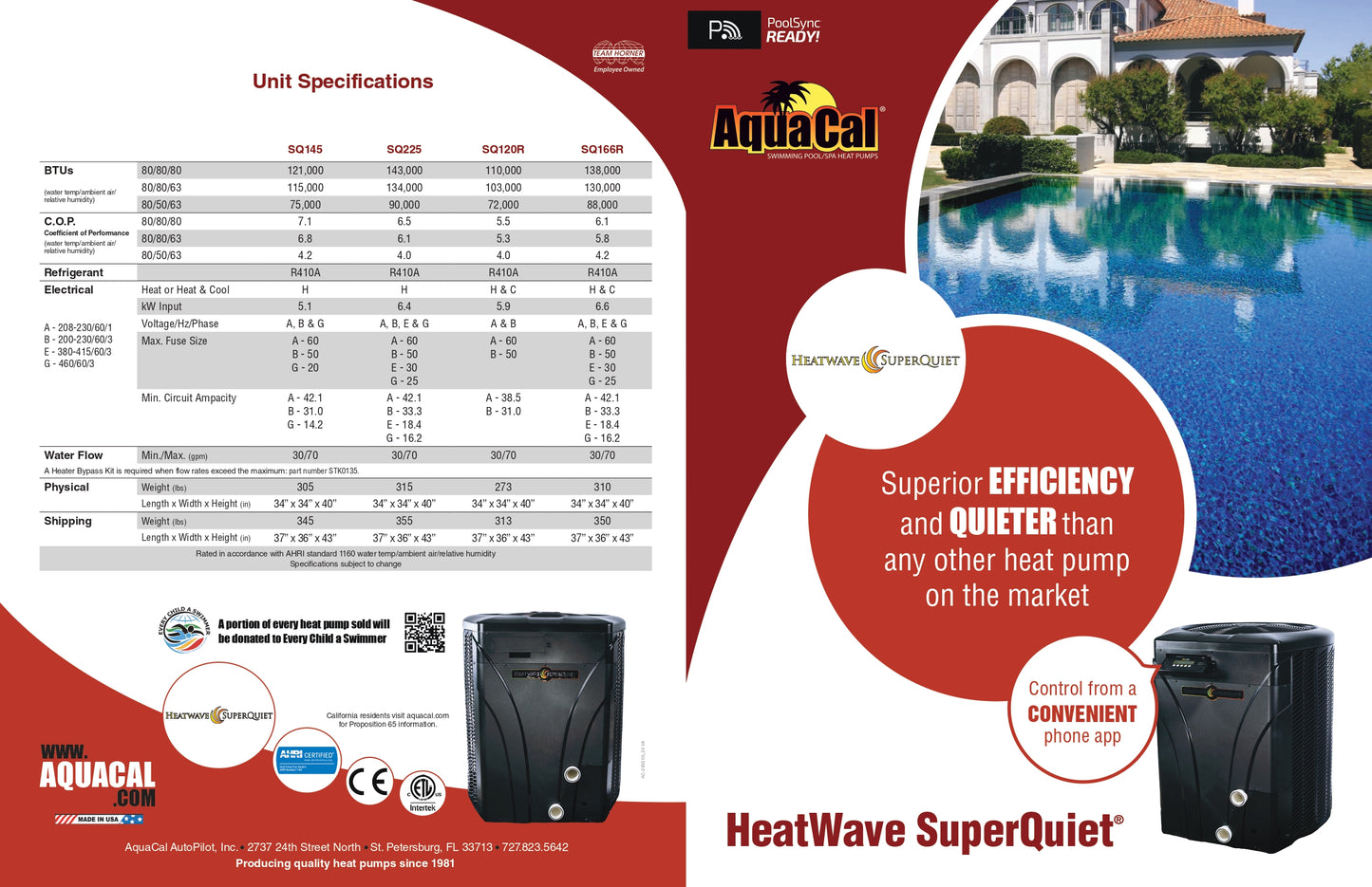 AquaCal HeatWave SuperQuiet® SQ120R IceBreaker Heat Pump (Heat & Cool)