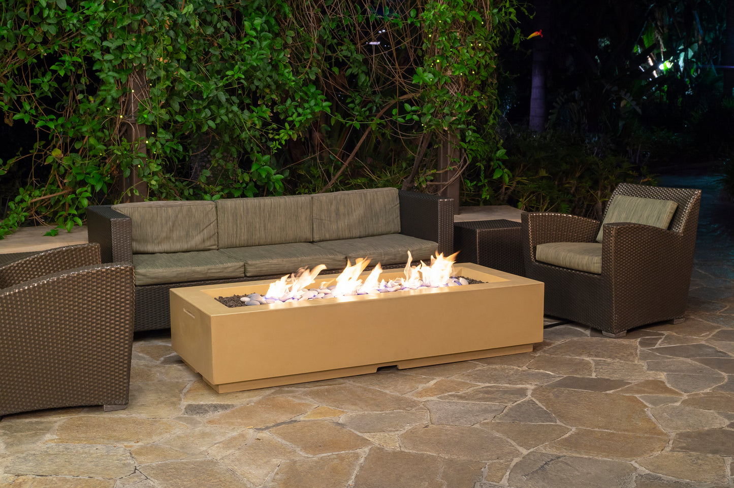 American Fyre Designs Louvre Rectangle Fire Pit with Electronic Ignition + Free Cover