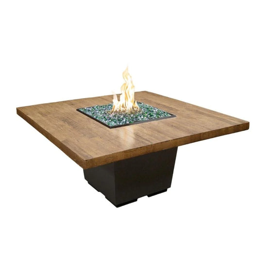 American Fyre Designs Reclaimed Wood Cosmo Square Dining Firetable with Electronic Ignition + Free Cover