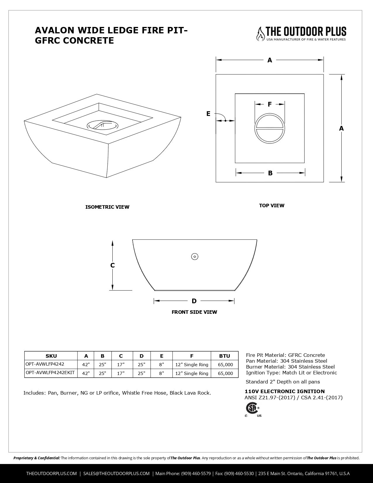 The Outdoor Plus Avalon Wide Ledge Fire Pit - Free Cover