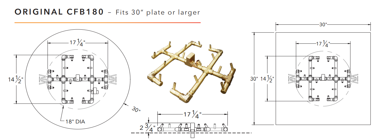 Warming Trends Original Crossfire Brass Fire Pit Burner - 180K BTU 17" X 15"