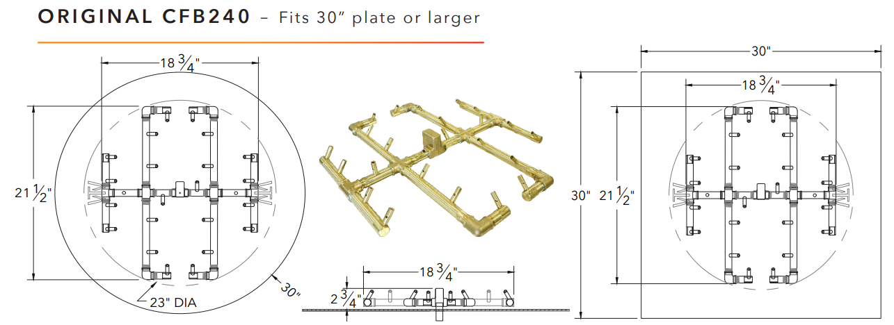 Warming Trends Original Crossfire Brass Fire Pit Burner - 240K BTU 19.5" x 21.5"