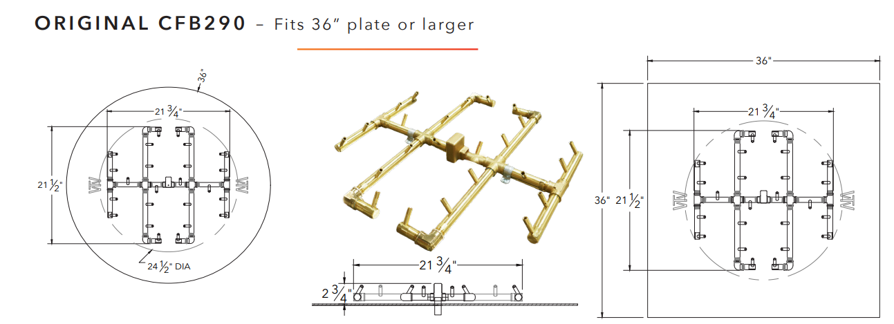 Warming Trends Original Crossfire Brass Fire Pit Burner - 290K BTU 21.5" x 21.5"