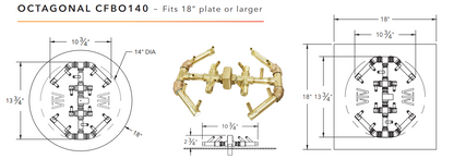 Warming Trends Octagonal Crossfire Brass Fire Pit Burner - 140K BTU 12.5” x 14.5"