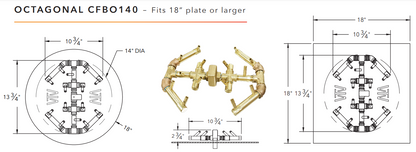 Warming Trends Octagonal Crossfire Brass Fire Pit Burner - 180K BTU 14.75" x 15.75"