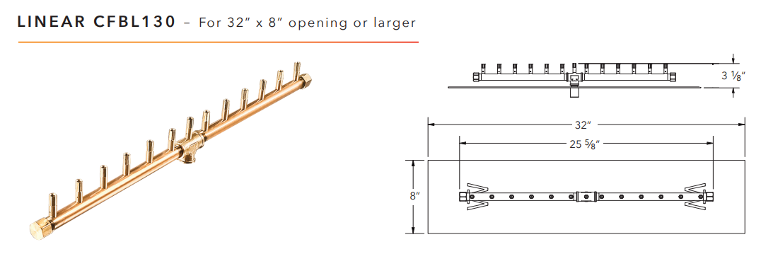 Warming Trends Linear Crossfire Brass Fire Pit Burner - 130K BTU 26”