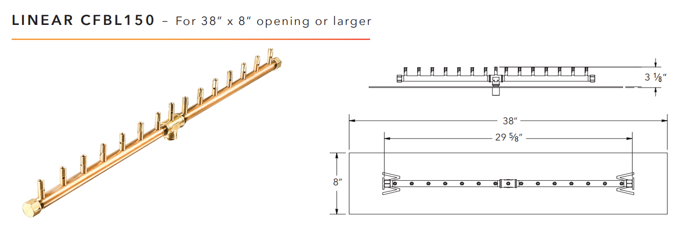 Warming Trends Linear Crossfire Brass Fire Pit Burner - 150K BTU 30”