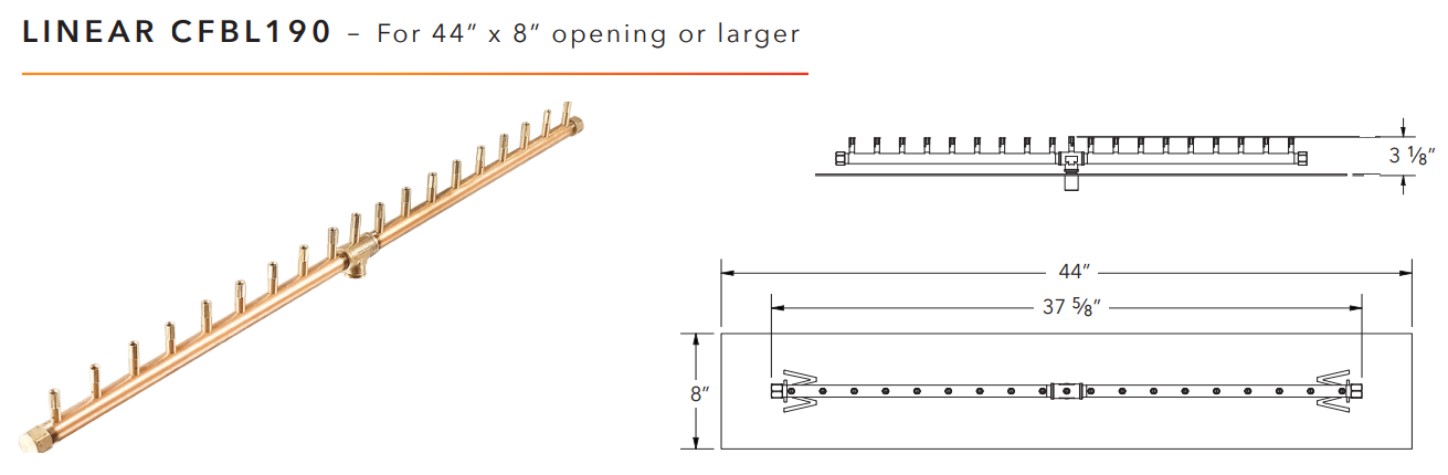 Warming Trends Linear Crossfire Brass Fire Pit Burner - 190K BTU 38”