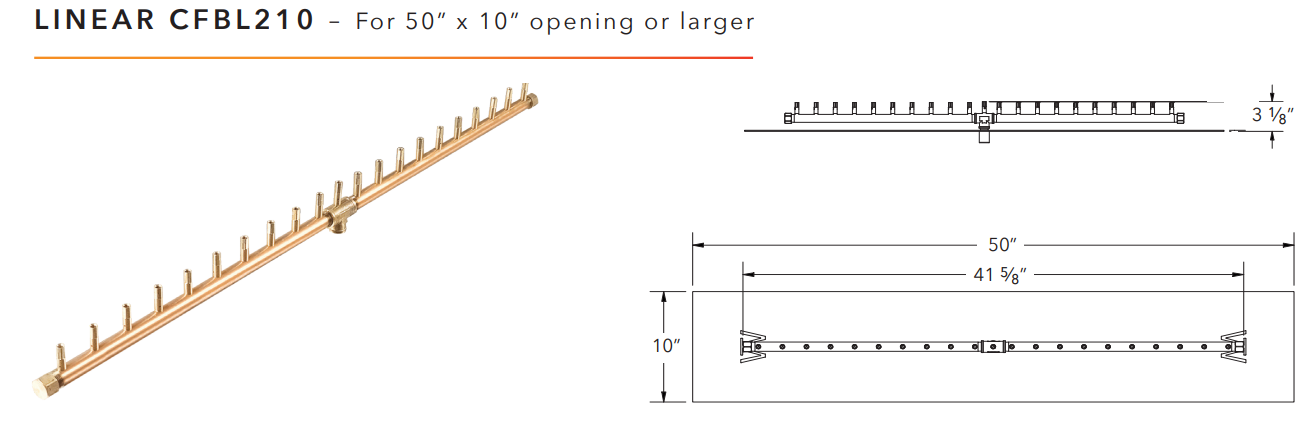 Warming Trends Linear Crossfire Brass Fire Pit Burner - 210K BTU 42”