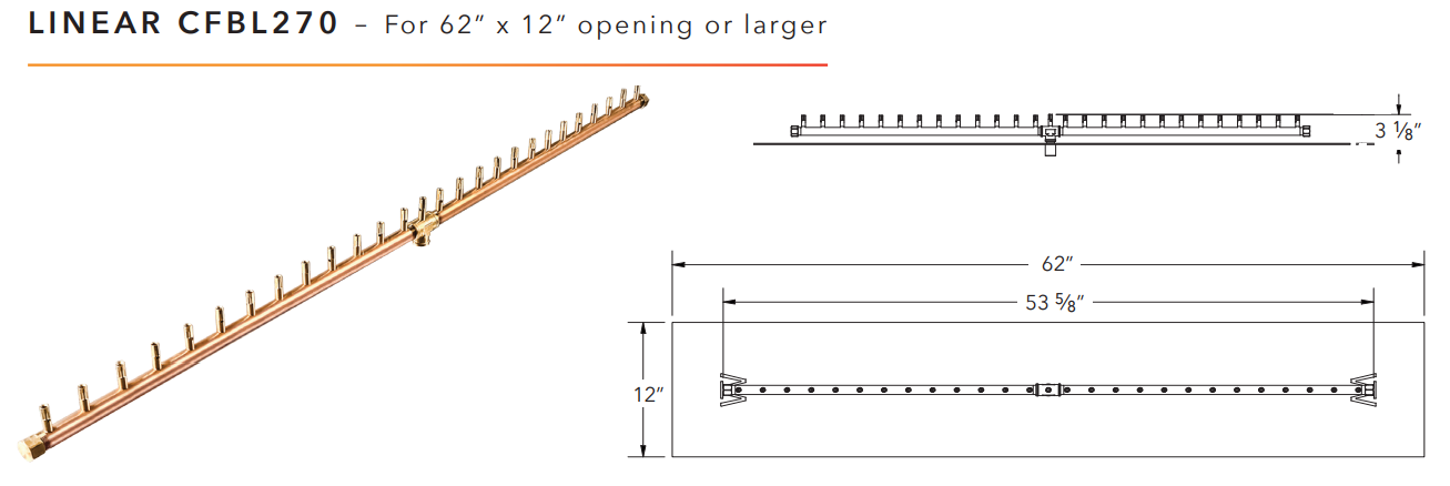 Warming Trends Linear Crossfire Brass Fire Pit Burner - 270K BTU 54”