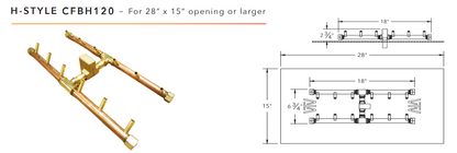 Warming Trends H-Style Crossfire Brass Fire Pit Burner - 120K BTU 18" X 7"