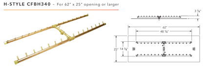 Warming Trends H-Style Crossfire Brass Fire Pit Burner - 340K BTU 48" x 14"