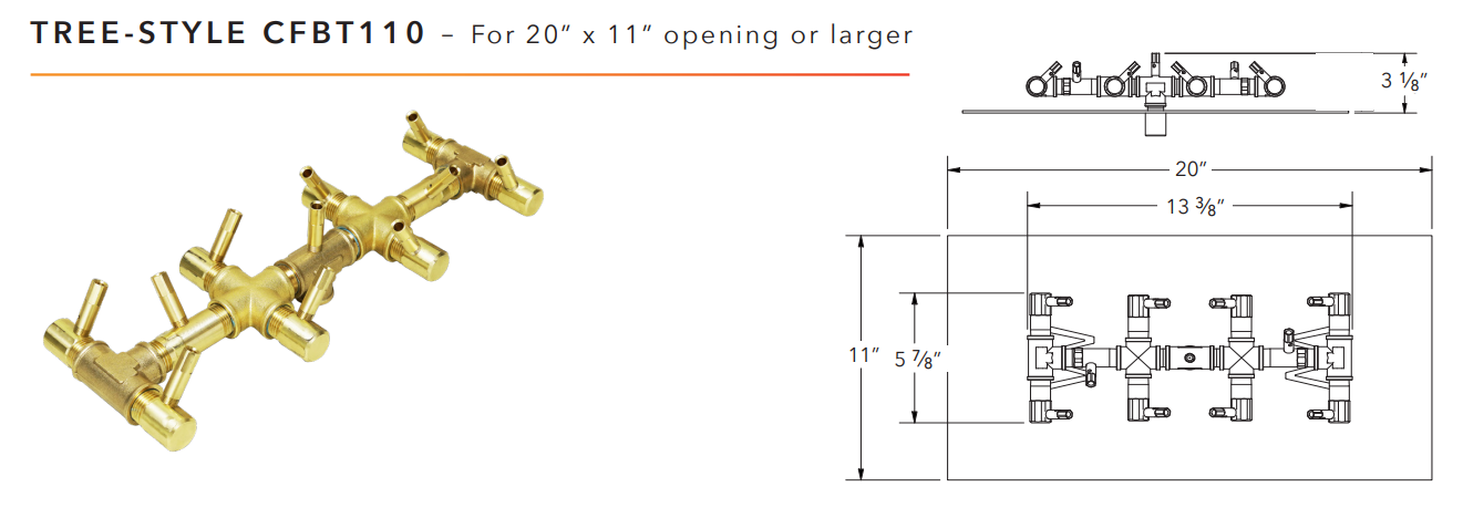 Warming Trends Tree-Style Crossfire Brass Fire Pit Burner - 110K BTU 13.75" x 5.25"