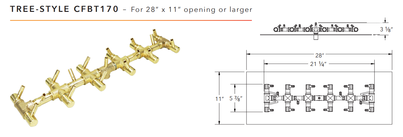 Warming Trends Tree-Style Crossfire Brass Fire Pit Burner - 170K BTU 22" x 5.25"