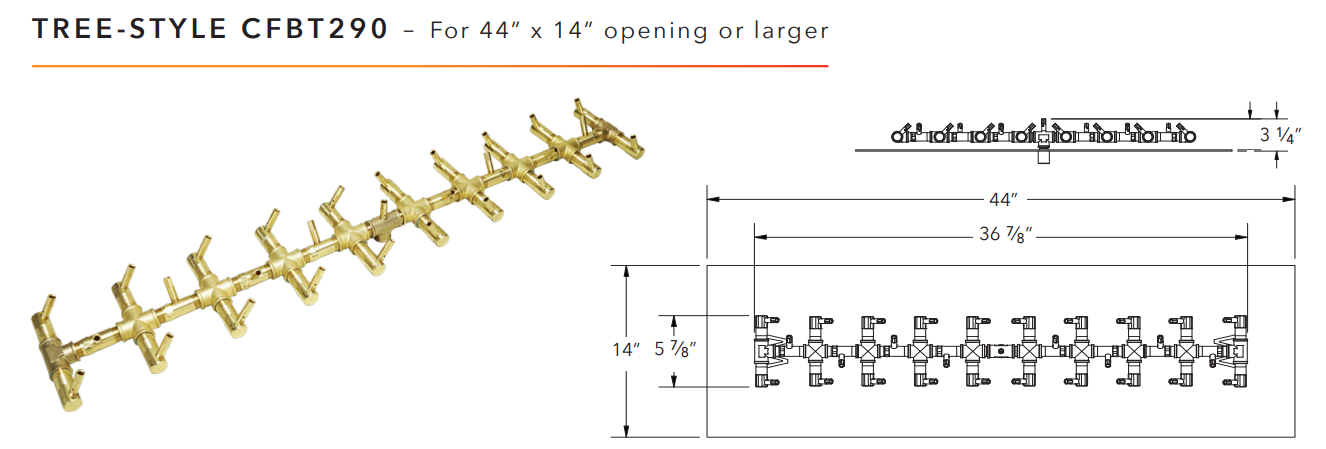 Warming Trends Tree-Style Crossfire Brass Fire Pit Burner - 290K BTU 38" x 7.25"
