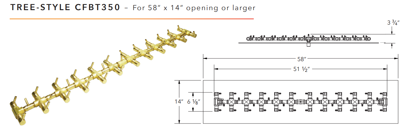 Warming Trends Tree-Style Crossfire Brass Fire Pit Burner - 350K BTU 51.5" x 7.5"