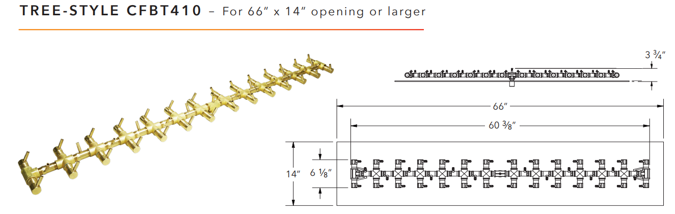 Warming Trends Tree-Style Crossfire Brass Fire Pit Burner - 410K BTU 60" x 7.5"