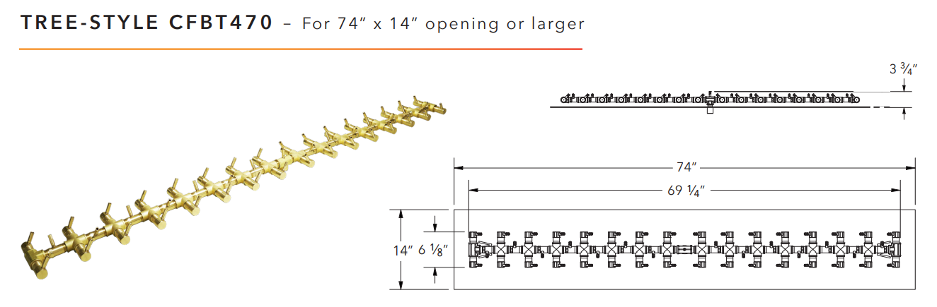 Warming Trends Tree-Style Crossfire Brass Fire Pit Burner - 470K BTU 67.75" x 7.5"