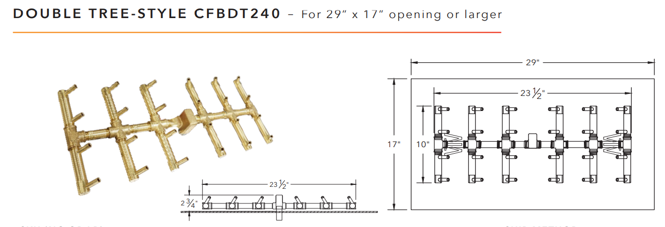 Warming Trends Double Tree-Style Crossfire Brass Fire Pit Burner - 240K BTU 23.25" x 11.25"