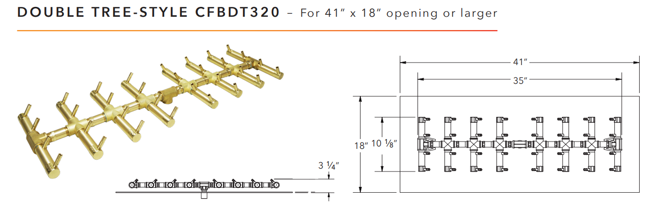 Warming Trends Double Tree-Style Crossfire Brass Fire Pit Burner - 320K BTU 35.25" x 11.5"