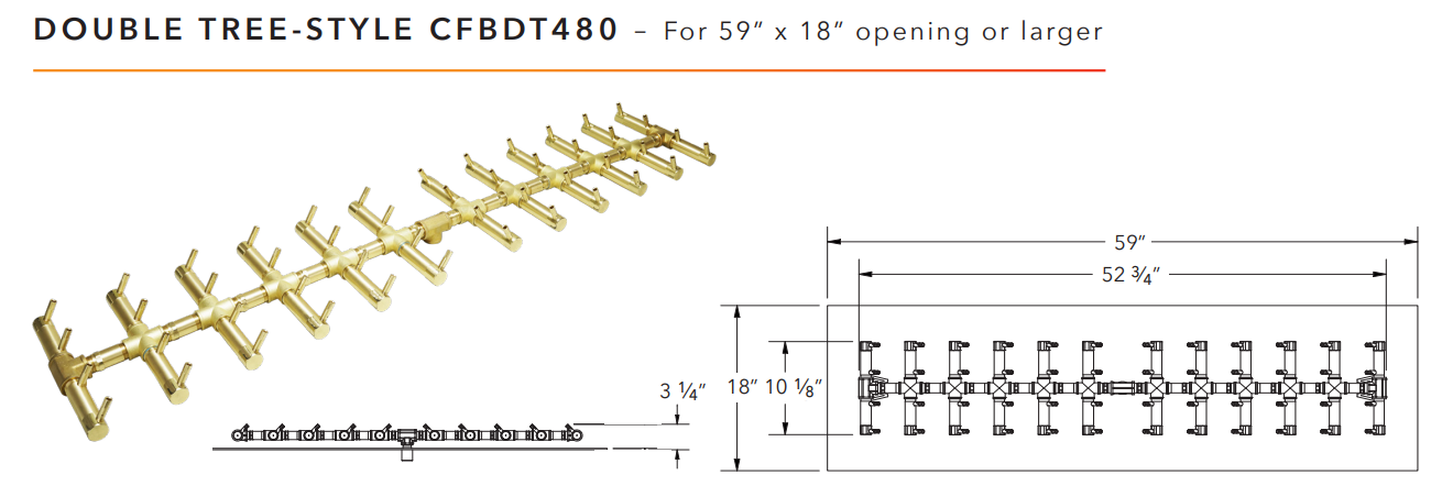 Warming Trends Double Tree-Style Crossfire Brass Fire Pit Burner - 480K BTU 53" x 11.5"