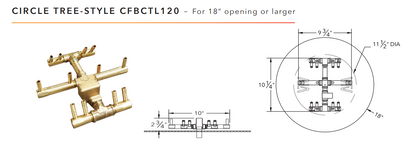 Warming Trends Circular Tree-Style Large Crossfire Brass Fire Pit Burner - 120K BTU 11" x 10"