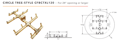 Warming Trends Circular Tree-Style Extended Length Crossfire Brass Fire Pit Burner - 120K BTU 13" x 16"