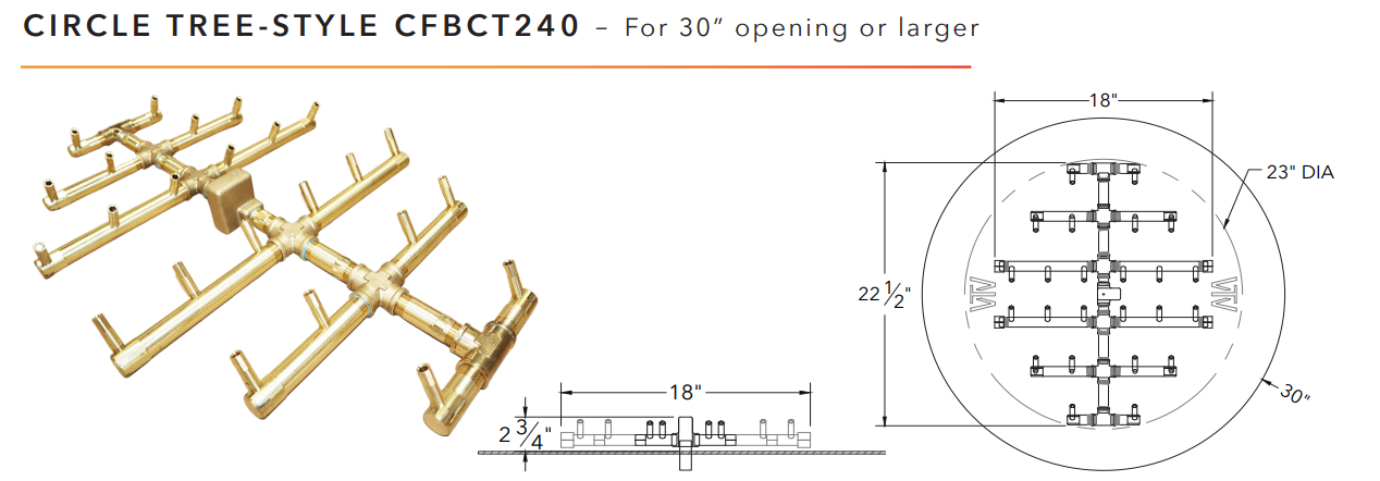 Warming Trends Circular Tree-Style Crossfire Brass Fire Pit Burner - 240K BTU 18” x 24.25"