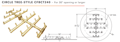 Warming Trends Circular Tree-Style Crossfire Brass Fire Pit Burner - 240K BTU 18” x 24.25"