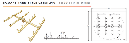 Warming Trends Square Tree-Style Crossfire Brass Fire Pit Burner - 240K BTU 20" x 18"