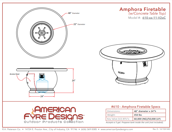 American Fyre Designs Amphora Firetable + Free Cover