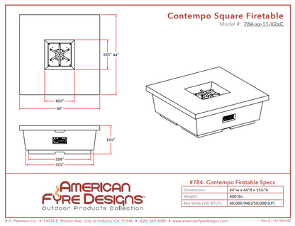 American Fyre Designs Contempo Square Firetable with Electronic Ignition + Free Cover