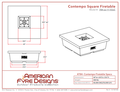 American Fyre Designs Contempo Square Firetable + Free Cover