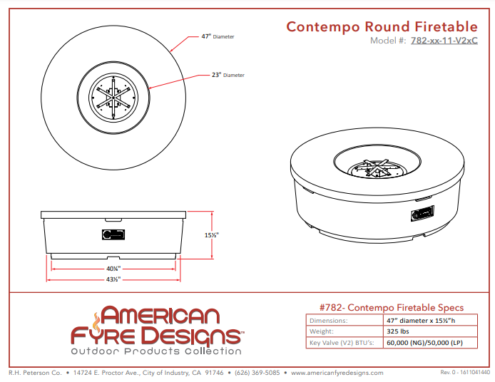 American Fyre Designs Contempo Round Firetable + Free Cover